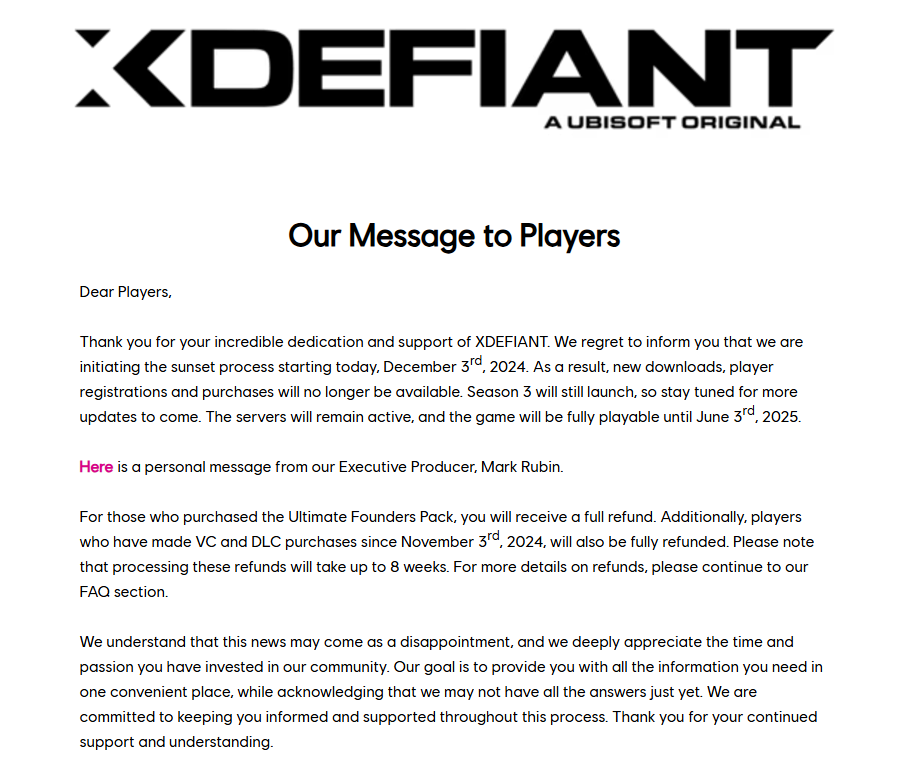 Ubisoft, Resmi Açıklamayı Yaptı: XDefiant Kapanıyor!