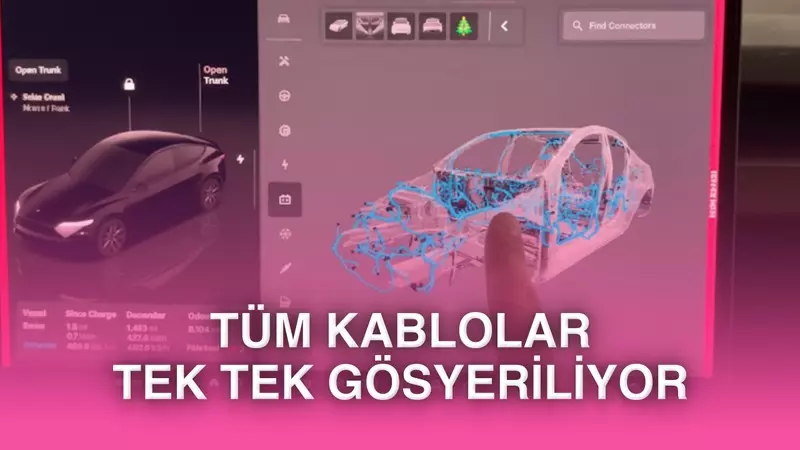 Teslanın otomobildeki her bir kablo yolunu ve soketi tek tek gösteren servis modu [Video}