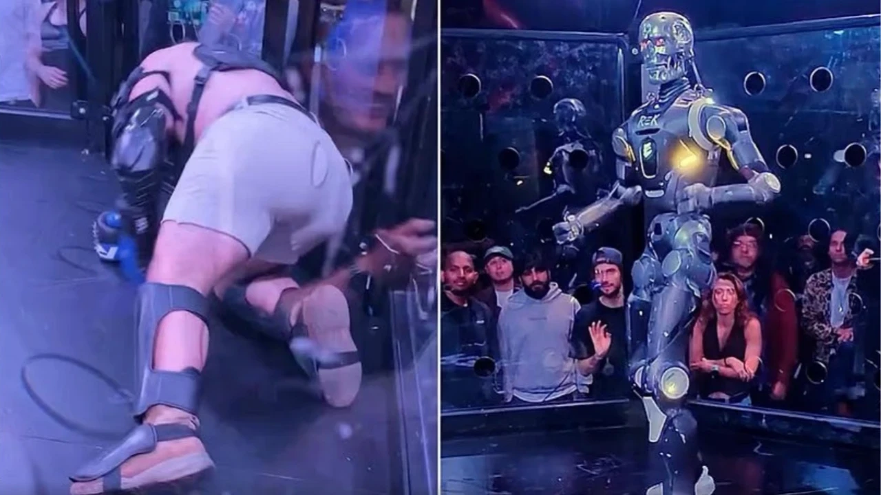 İnsan ve robot kafese girdi: Tek darbe görüntüleri viral yaptı